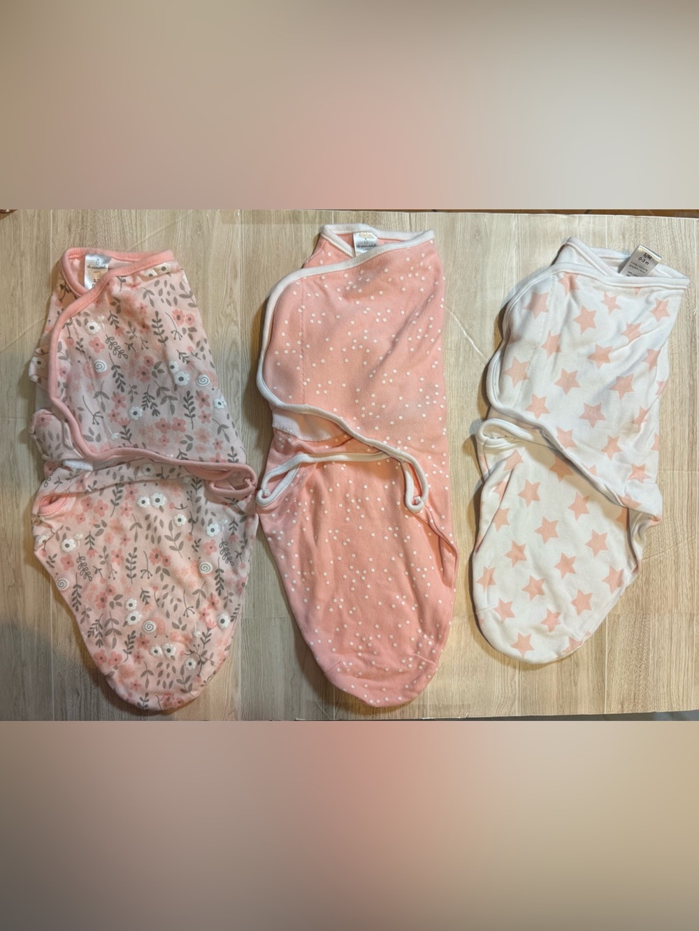 The Peanutshell Set of 3 Baby Swaddle Soft Pink Theme S/M 0-3M